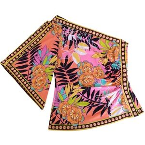 Cache Womens One Shoulder Tropical Floral Ruched Bell Sleeve Top Pink Orange M